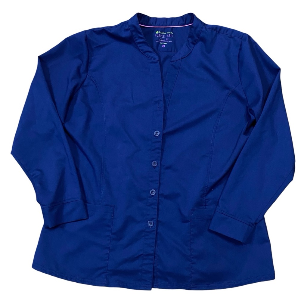 Healing Hands Purple Label Classic Fit Navy Blue Button Down Scrub Jacket Sz L